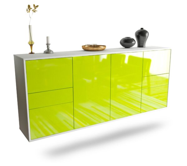 Sideboard Beaumont | hängend | Korpus Weiß | Front in Hochglanz Grün | 180x79x35cm (BxHxT)