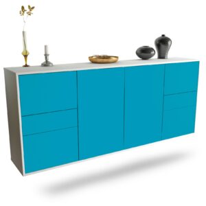 Sideboard Beaumont | hängend | Korpus Weiß | Front in Türkis | 180x79x35cm (BxHxT)