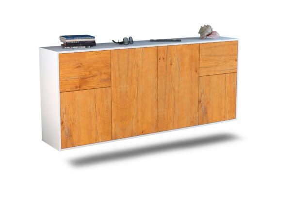 Sideboard Costa Mesa | hängend | Korpus Weiß | Front in Eiche Holz Optik | 180x79x35cm (BxHxT)