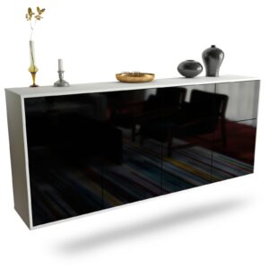 Sideboard Costa Mesa | hängend | Korpus Weiß | Front in Hochglanz Schwarz | 180x79x35cm (BxHxT)