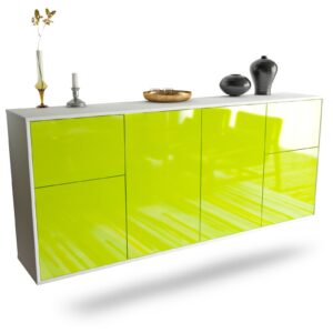 Sideboard Costa Mesa | hängend | Korpus Weiß | Front in Hochglanz Grün | 180x79x35cm (BxHxT)