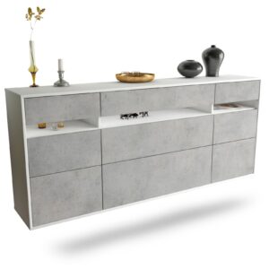 Sideboard Manchester | hängend | Korpus Weiß | Front in Beton Optik | 180x79x35cm (BxHxT)