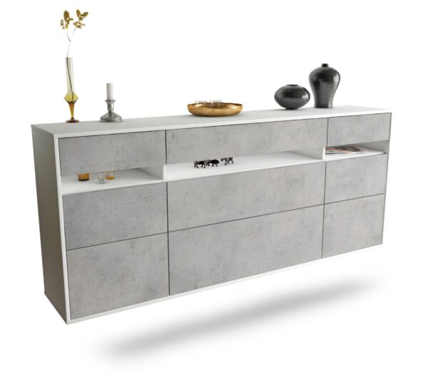Sideboard Manchester | hängend | Korpus Weiß | Front in Beton Optik | 180x79x35cm (BxHxT)