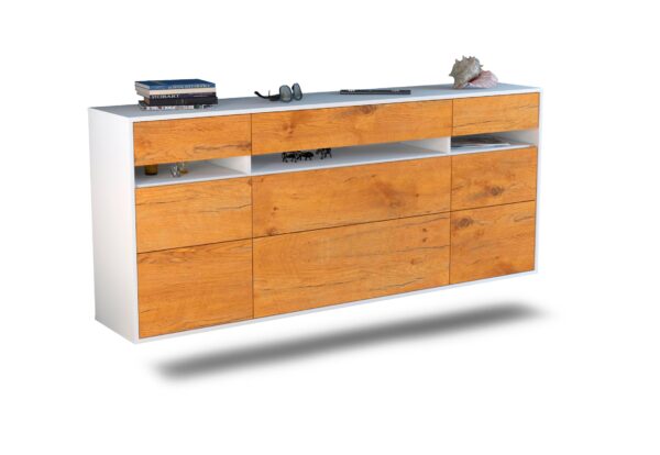 Sideboard Manchester | hängend | Korpus Weiß | Front in Eiche Holz Optik | 180x79x35cm (BxHxT)