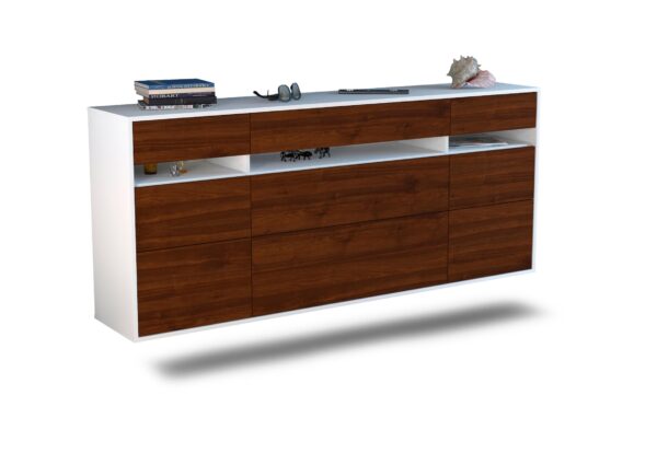 Sideboard Manchester | hängend | Korpus Weiß | Front in Walnuss Holz Optik | 180x79x35cm (BxHxT)