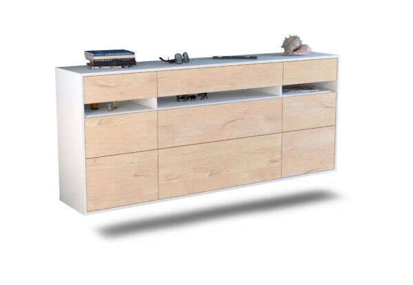 Sideboard Manchester | hängend | Korpus Weiß | Front in Zeder Holz Optik | 180x79x35cm (BxHxT)