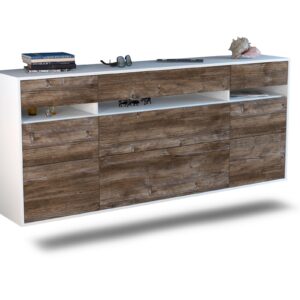 Sideboard Manchester | hängend | Korpus Weiß | Front in Treibholz Holz Optik | 180x79x35cm (BxHxT)