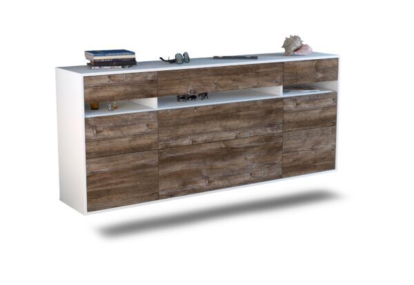 Sideboard Manchester | hängend | Korpus Weiß | Front in Treibholz Holz Optik | 180x79x35cm (BxHxT)