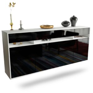 Sideboard Manchester | hängend | Korpus Weiß | Front in Hochglanz Schwarz | 180x79x35cm (BxHxT)