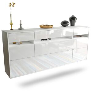 Sideboard Manchester | hängend | Korpus Weiß | Front in Hochglanz Weiß | 180x79x35cm (BxHxT)