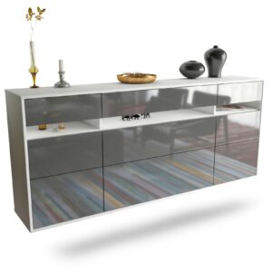 Sideboard Manchester | hängend | Korpus Weiß | Front in Hochglanz Grau | 180x79x35cm (BxHxT)