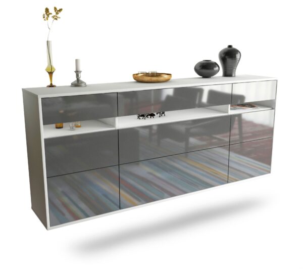 Sideboard Manchester | hängend | Korpus Weiß | Front in Hochglanz Grau | 180x79x35cm (BxHxT)