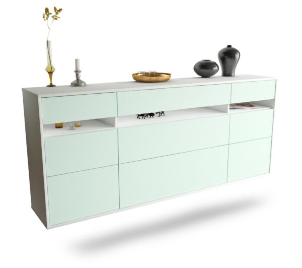 Sideboard Manchester | hängend | Korpus Weiß | Front in Mint | 180x79x35cm (BxHxT)
