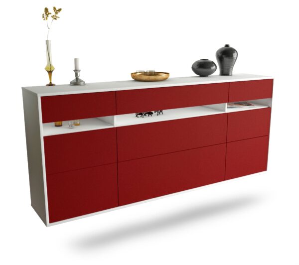 Sideboard Manchester | hängend | Korpus Weiß | Front in Bordeaux | 180x79x35cm (BxHxT)