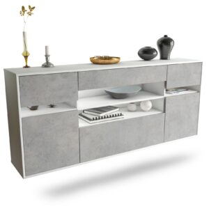 Sideboard Miramar | hängend | Korpus Weiß | Front in Beton Optik | 180x79x35cm (BxHxT)