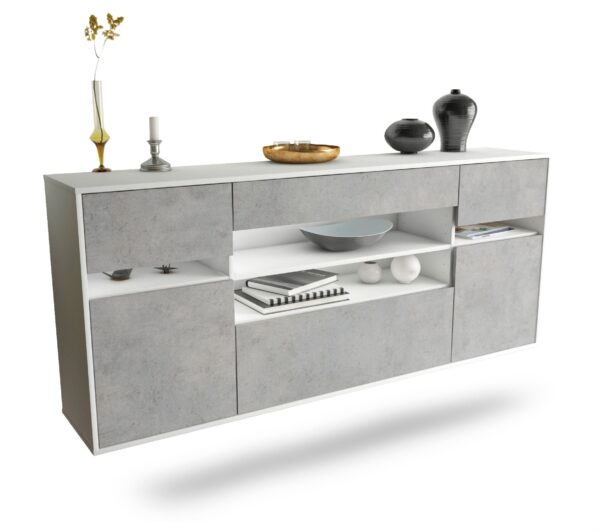 Sideboard Miramar | hängend | Korpus Weiß | Front in Beton Optik | 180x79x35cm (BxHxT)