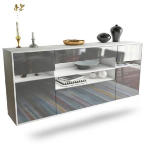 Sideboard Miramar | hängend | Korpus Weiß | Front in Hochglanz Grau | 180x79x35cm (BxHxT)