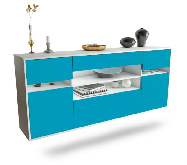 Sideboard Miramar | hängend | Korpus Weiß | Front in Türkis | 180x79x35cm (BxHxT)