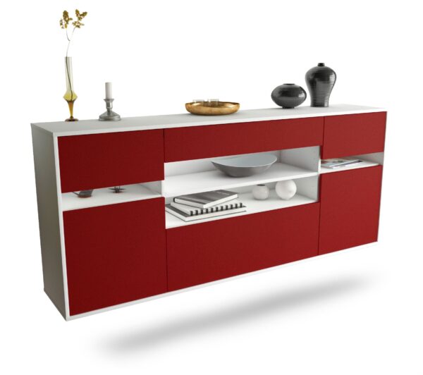 Sideboard Miramar | hängend | Korpus Weiß | Front in Bordeaux | 180x79x35cm (BxHxT)