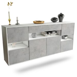 Sideboard Downey | hängend | Korpus Weiß | Front in Beton Optik | 180x79x35cm (BxHxT)