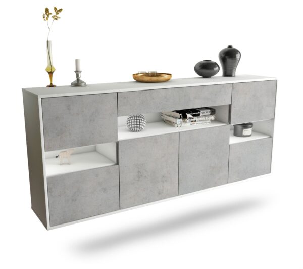 Sideboard Downey | hängend | Korpus Weiß | Front in Beton Optik | 180x79x35cm (BxHxT)