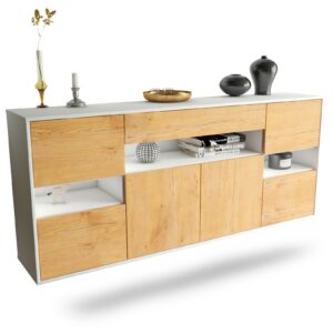 Sideboard Downey | hängend | Korpus Weiß | Front in Eiche Holz Optik | 180x79x35cm (BxHxT)