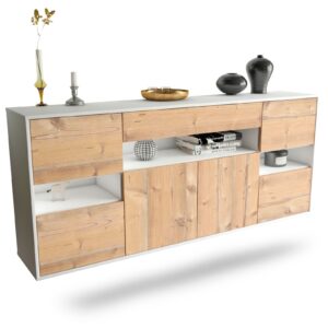 Sideboard Downey | hängend | Korpus Weiß | Front in Pinie Holz Optik | 180x79x35cm (BxHxT)