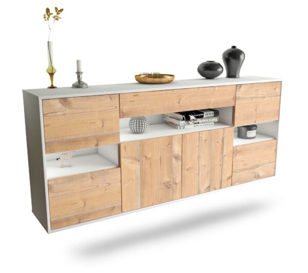 Sideboard Downey | hängend | Korpus Weiß | Front in Pinie Holz Optik | 180x79x35cm (BxHxT)