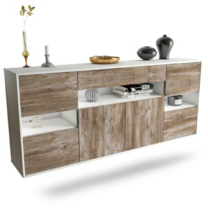 Sideboard Downey | hängend | Korpus Weiß | Front in Treibholz Holz Optik | 180x79x35cm (BxHxT)