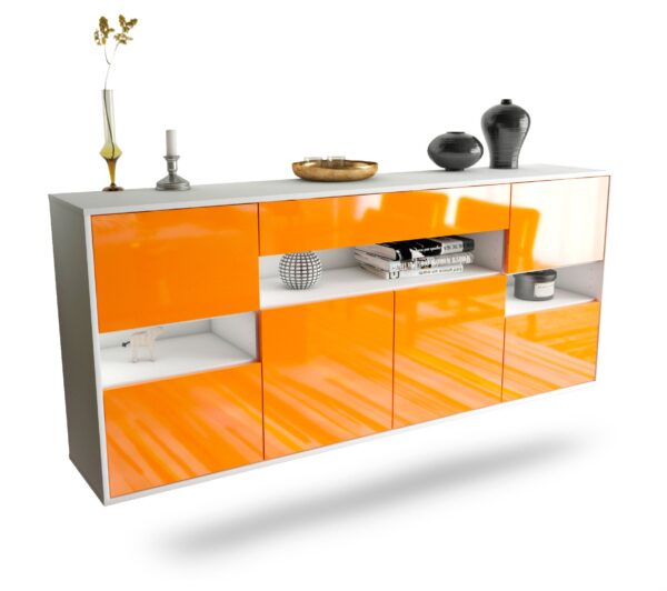 Sideboard Downey | hängend | Korpus Weiß | Front in Hochglanz Orange | 180x79x35cm (BxHxT)