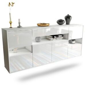 Sideboard Downey | hängend | Korpus Weiß | Front in Hochglanz Weiß | 180x79x35cm (BxHxT)