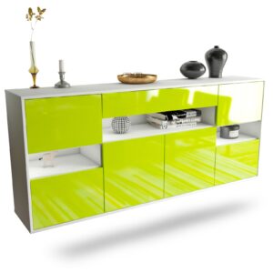 Sideboard Downey | hängend | Korpus Weiß | Front in Hochglanz Grün | 180x79x35cm (BxHxT)