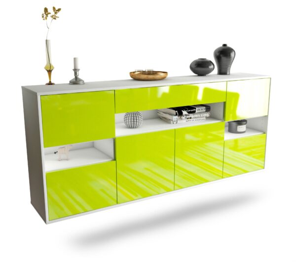 Sideboard Downey | hängend | Korpus Weiß | Front in Hochglanz Grün | 180x79x35cm (BxHxT)