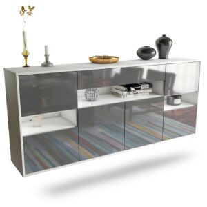 Sideboard Downey | hängend | Korpus Weiß | Front in Hochglanz Grau | 180x79x35cm (BxHxT)