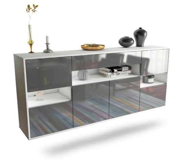 Sideboard Downey | hängend | Korpus Weiß | Front in Hochglanz Grau | 180x79x35cm (BxHxT)