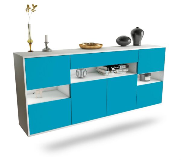 Sideboard Downey | hängend | Korpus Weiß | Front in Türkis | 180x79x35cm (BxHxT)