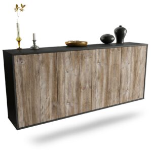 Sideboard Lakewood | hängend | Korpus Anthrazit | Front in Treibholz Holz Optik | 180x79x35cm (BxHxT)