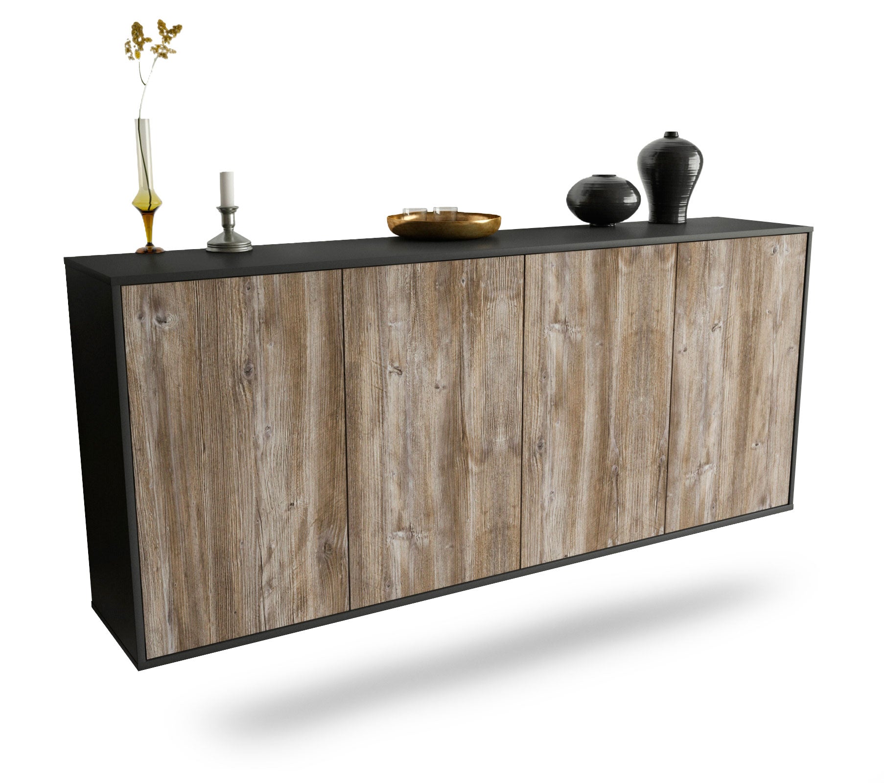 Sideboard Lakewood | hängend | Korpus Anthrazit | Front in Treibholz Holz Optik | 180x79x35cm (BxHxT) 1 Sideboard Lakewood | hängend | Korpus Anthrazit | Front in Treibholz Holz Optik | 180x79x35cm (BxHxT)