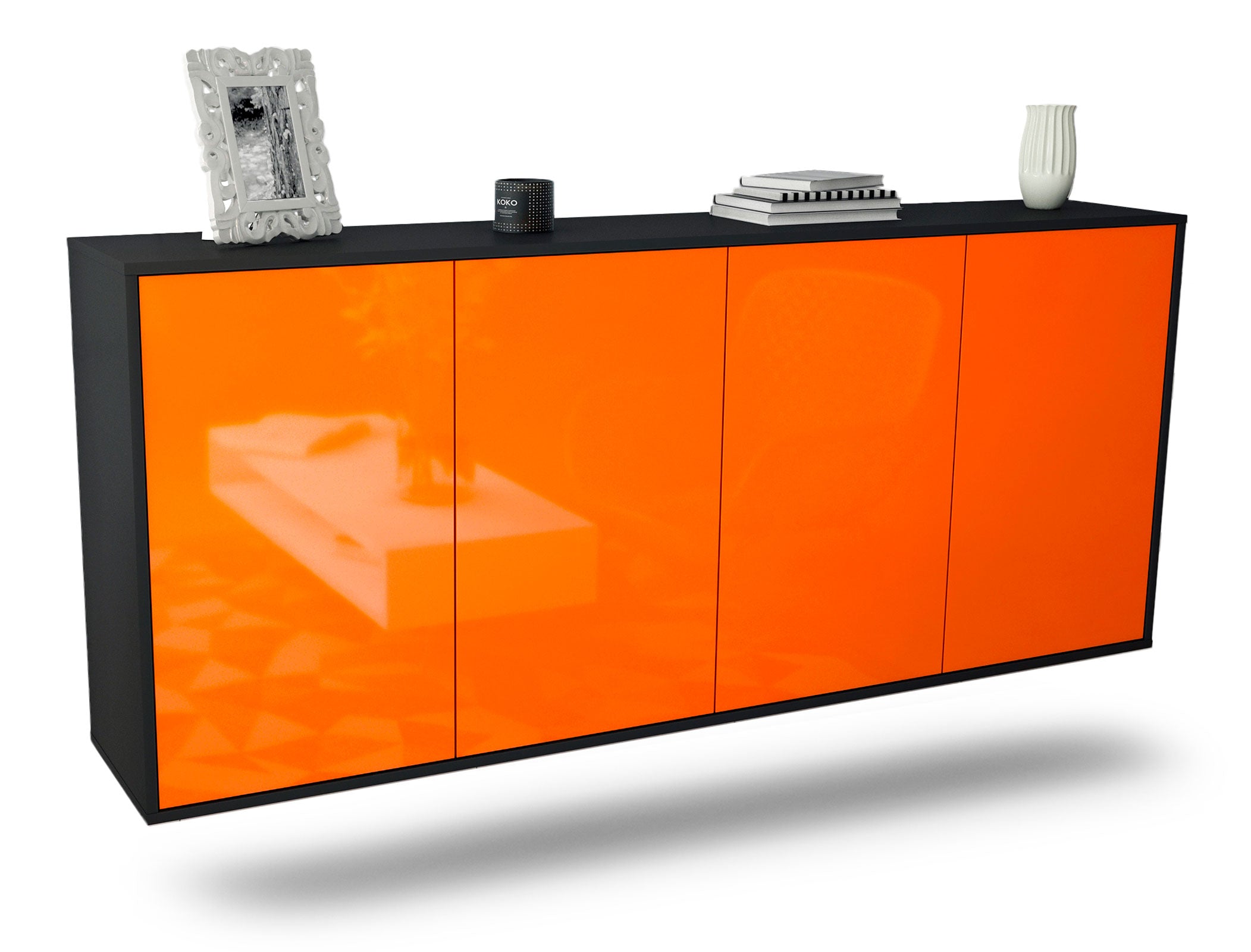 Sideboard Lakewood | hängend | Korpus Anthrazit | Front in Hochglanz Orange | 180x79x35cm (BxHxT) 1 Sideboard Lakewood | hängend | Korpus Anthrazit | Front in Hochglanz Orange | 180x79x35cm (BxHxT)