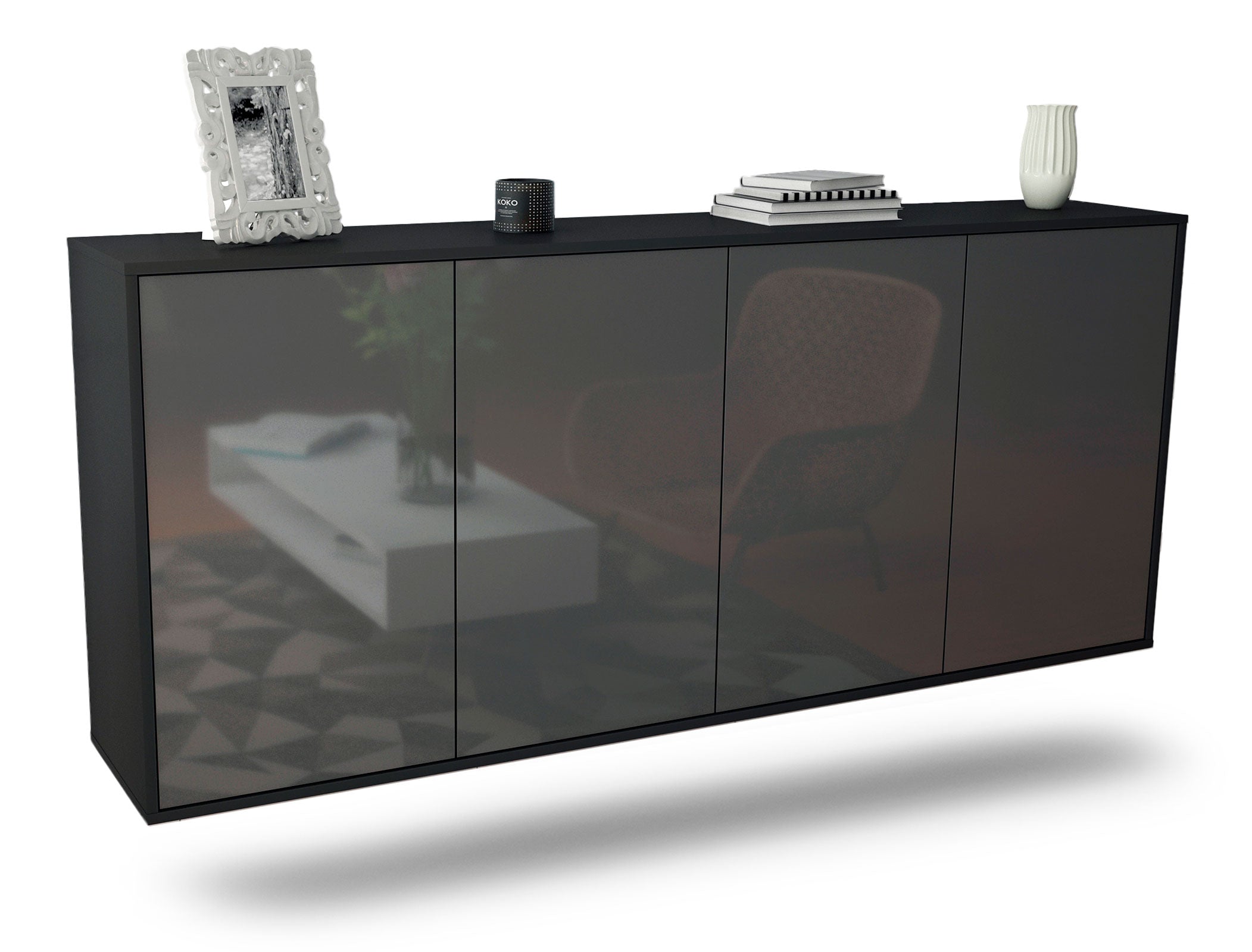 Sideboard Lakewood | hängend | Korpus Anthrazit | Front in Hochglanz Grau | 180x79x35cm (BxHxT) 1 Sideboard Lakewood | hängend | Korpus Anthrazit | Front in Hochglanz Grau | 180x79x35cm (BxHxT)