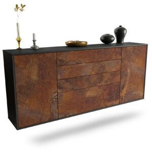 Sideboard Alexandria | hängend | Korpus Anthrazit | Front in Rost Optik | 180x79x35cm (BxHxT)