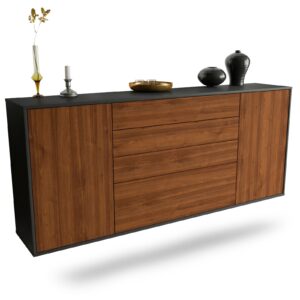 Sideboard Alexandria | hängend | Korpus Anthrazit | Front in Walnuss Holz Optik | 180x79x35cm (BxHxT)