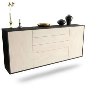 Sideboard Alexandria | hängend | Korpus Anthrazit | Front in Zeder Holz Optik | 180x79x35cm (BxHxT)
