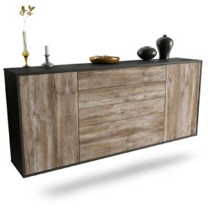 Sideboard Alexandria | hängend | Korpus Anthrazit | Front in Treibholz Holz Optik | 180x79x35cm (BxHxT)