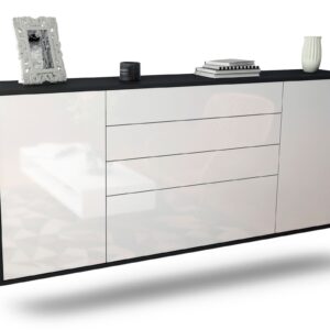 Sideboard Alexandria | hängend | Korpus Anthrazit | Front in Hochglanz Weiß | 180x79x35cm (BxHxT)