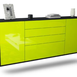Sideboard Alexandria | hängend | Korpus Anthrazit | Front in Hochglanz Grün | 180x79x35cm (BxHxT)
