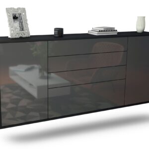 Sideboard Alexandria | hängend | Korpus Anthrazit | Front in Hochglanz Grau | 180x79x35cm (BxHxT)