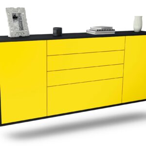 Sideboard Alexandria | hängend | Korpus Anthrazit | Front in Gelb | 180x79x35cm (BxHxT)