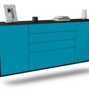 Sideboard Alexandria | hängend | Korpus Anthrazit | Front in Türkis | 180x79x35cm (BxHxT)