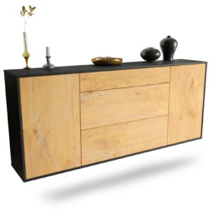 Sideboard Syracuse | hängend | Korpus Anthrazit | Front in Eiche Holz Optik | 180x79x35cm (BxHxT)